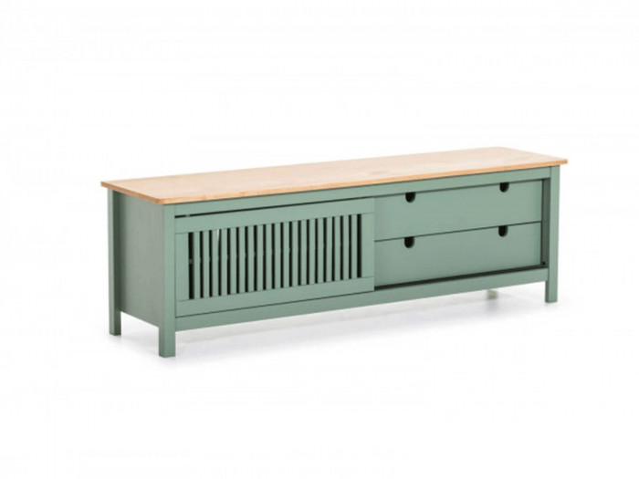 Meuble TV 158 cm CAPRI Vert et Bois clair
