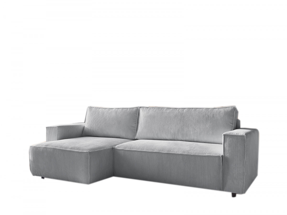 Canapé d'angle réversible convertible coffre NIHAD velours côtelé avec pouf