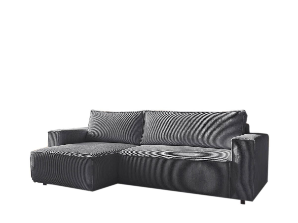 Canapé d'angle réversible convertible coffre NIHAD velours côtelé avec pouf