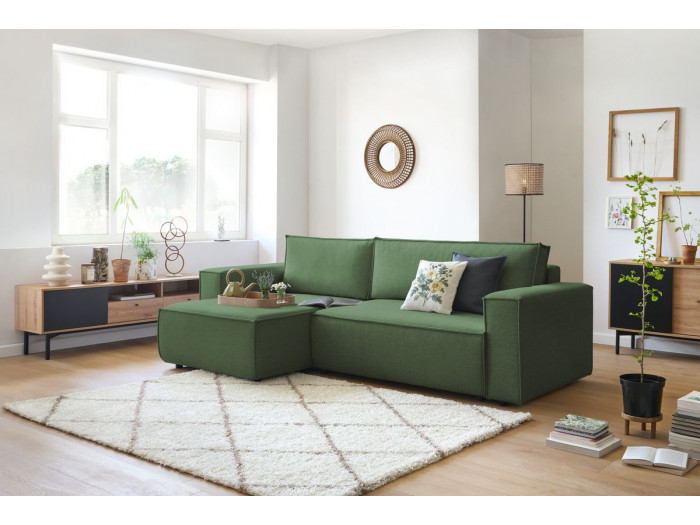 Canapé d'angle convertible réversible coffre NIHAD tissu