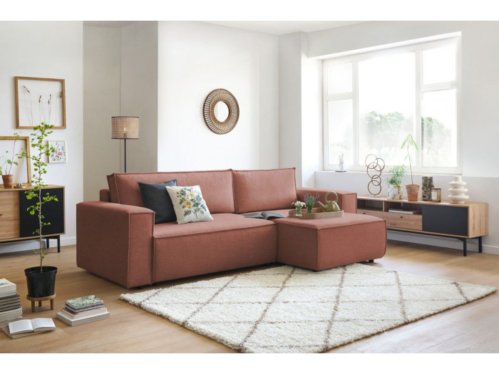 Canapé d'angle convertible réversible coffre NIHAD tissu