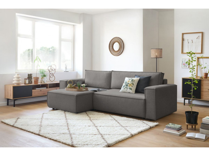 Canapé d'angle réversible convertible coffre NIHAD tissu