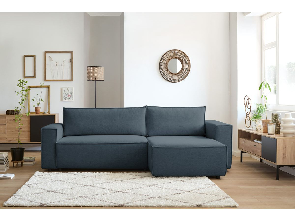 Canapé d'angle réversible convertible coffre NIHAD tissu bleu foncé BOBOCHIC 5 places - Vue supplémentaire 3