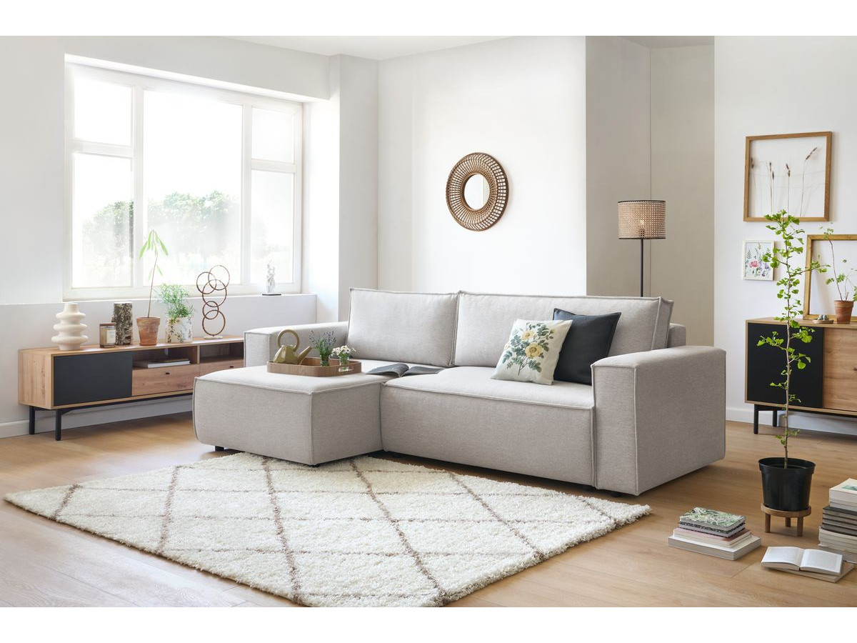 Canapé d'angle réversible convertible coffre NIHAD tissu