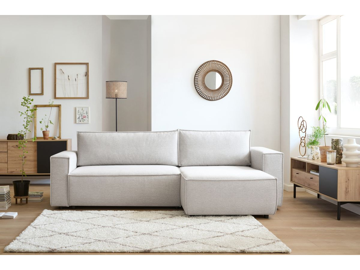 Canapé d'angle réversible convertible coffre NIHAD tissu beige BOBOCHIC 5 places - Vue supplémentaire 3