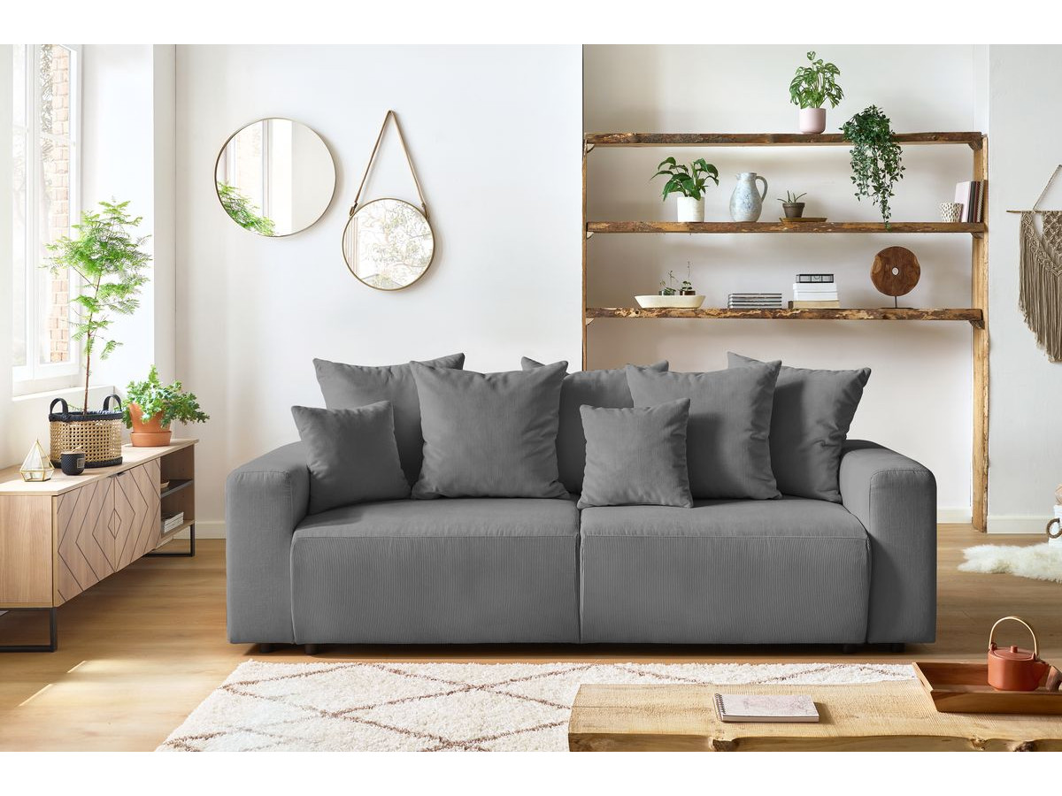 Canapé droit convertible coffre ENVY velours côtelé gris foncé — vue 5