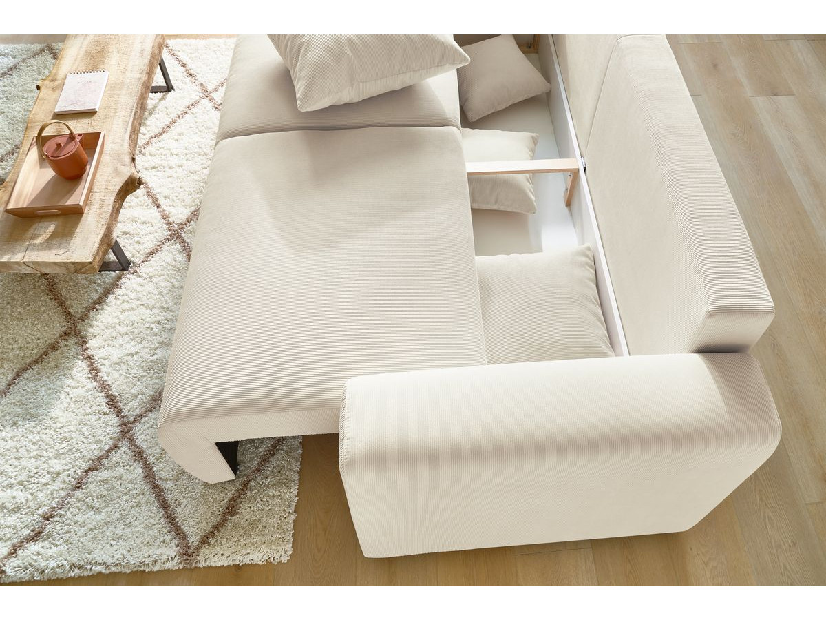 Canapé d'angle fixe EVEREST tissu chiné - Orange - Angle droit - 10 coussins