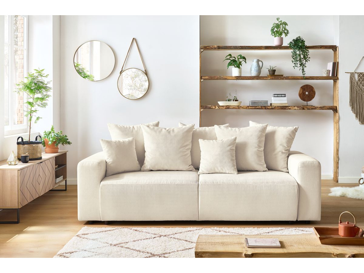 Canapé droit convertible coffre ENVY velours côtelé beige — vue 5