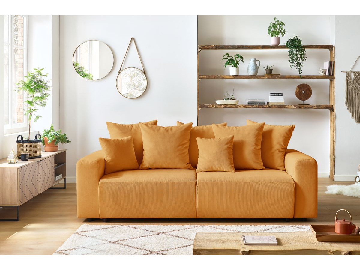 Canapé droit convertible coffre ENVY velours côtelé jaune — vue 5