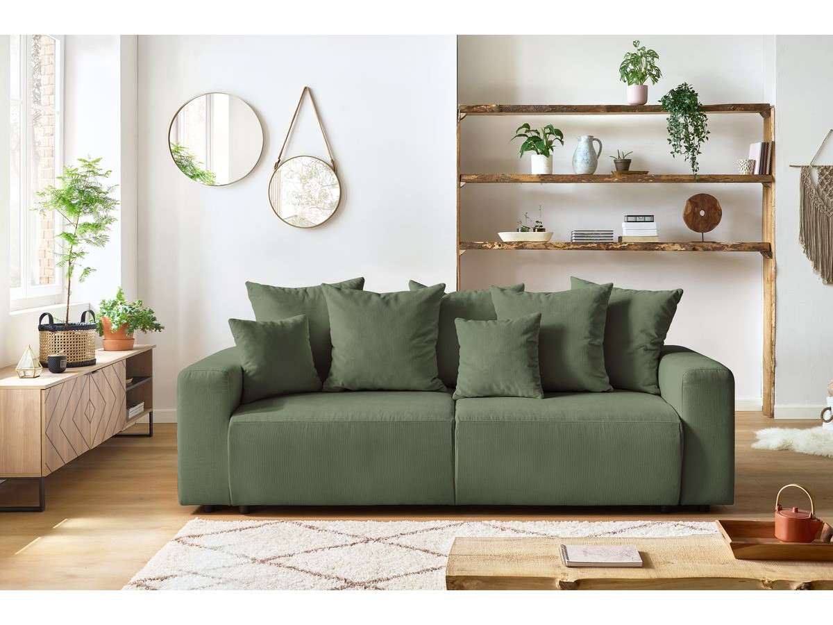 Canapé droit convertible coffre ENVY velours côtelé vert — vue 5