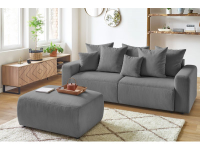Canapé droit convertible coffre ENVY velours côtelé avec pouf