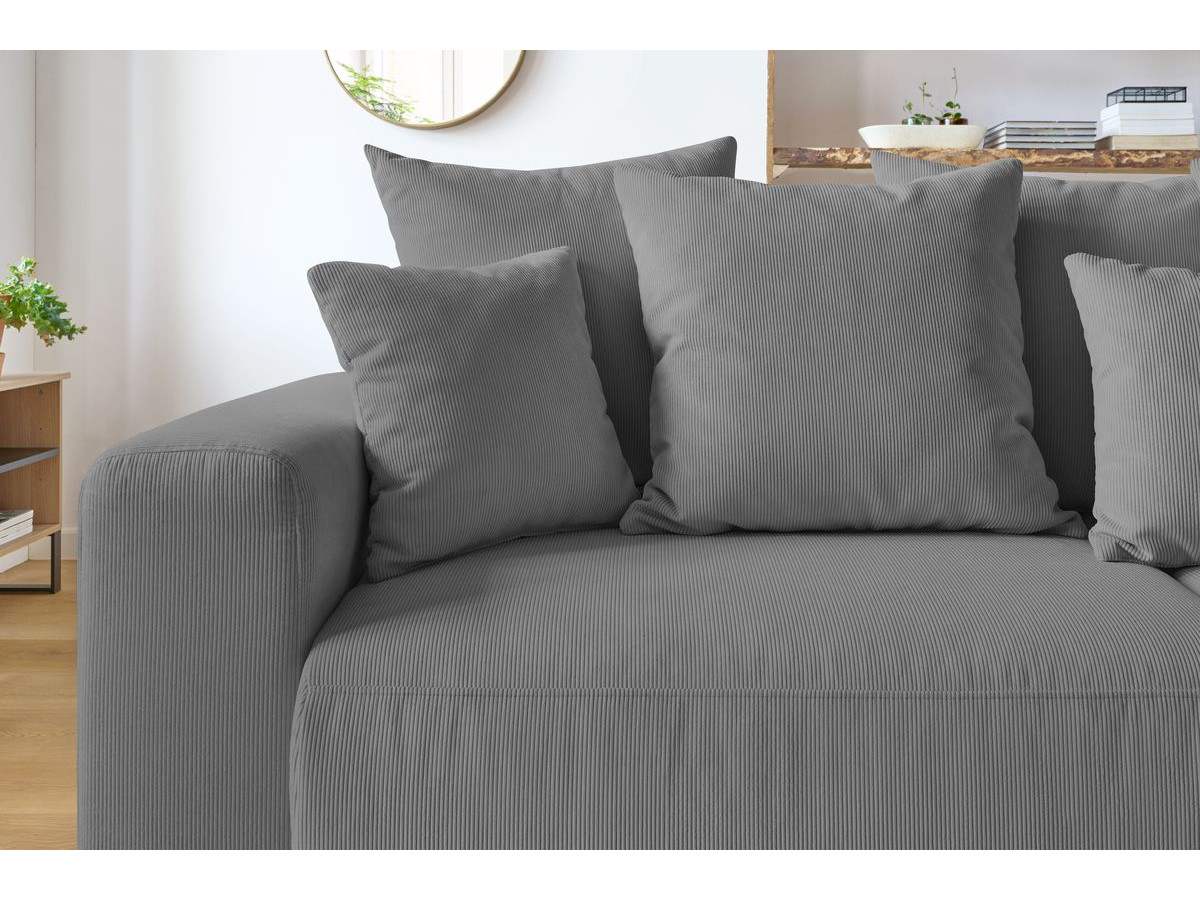Canapé droit convertible coffre ENVY velours côtelé avec pouf