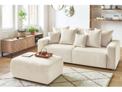 Canapé droit convertible coffre ENVY velours côtelé avec pouf