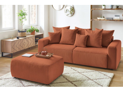 Canapé droit convertible coffre ENVY velours côtelé avec pouf
