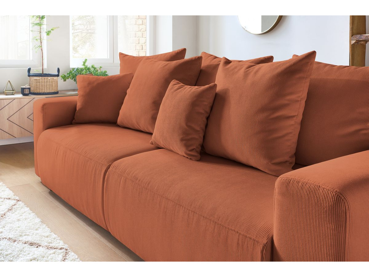 Canapé droit convertible coffre ENVY velours côtelé avec pouf