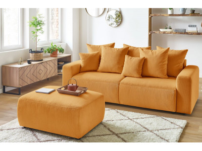 Canapé droit convertible coffre ENVY velours côtelé avec pouf