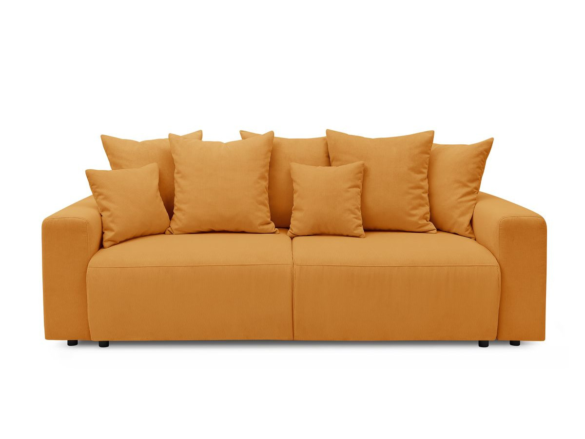 Canapé droit convertible coffre ENVY velours côtelé avec pouf