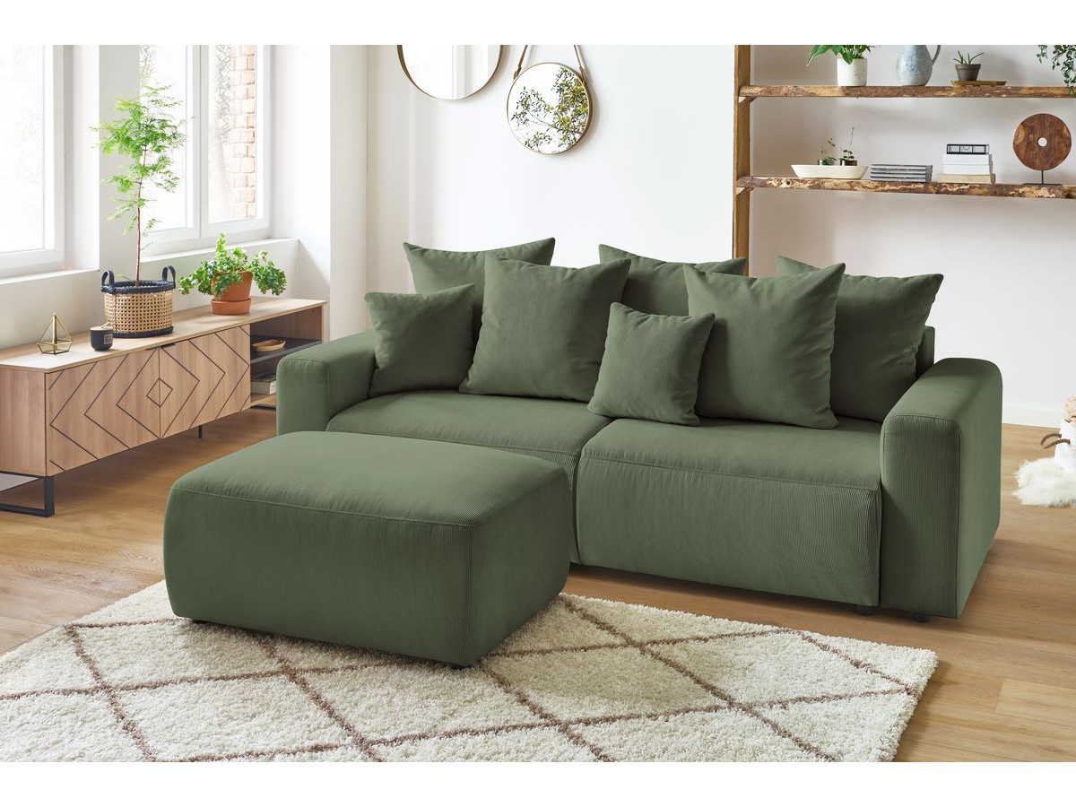 Canapé droit convertible coffre ENVY velours côtelé avec pouf