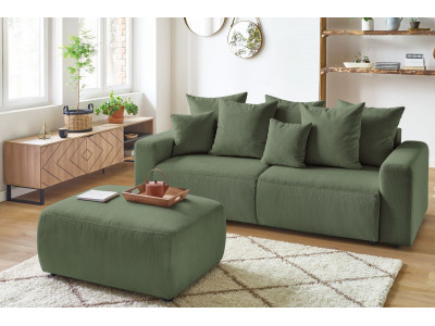 Canapé droit convertible coffre ENVY velours côtelé avec pouf