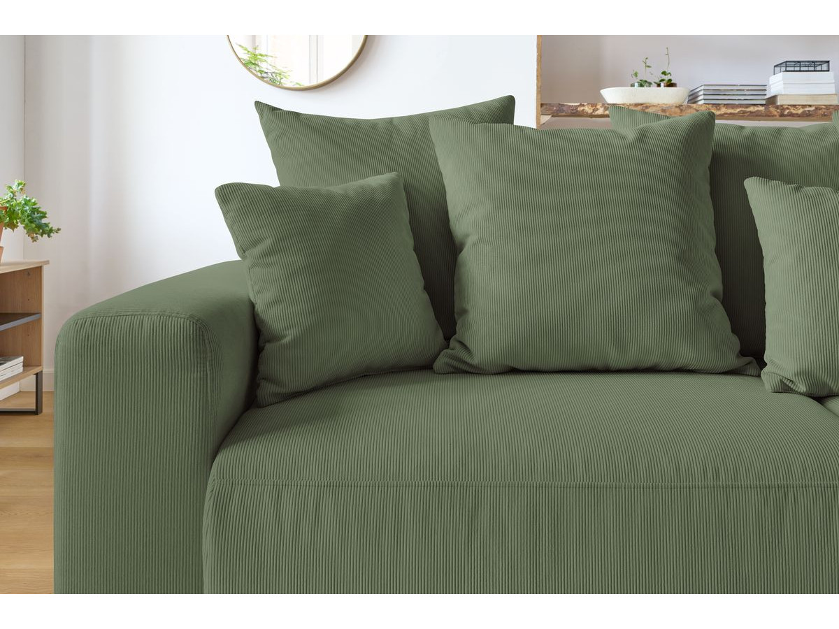 Canapé droit convertible coffre ENVY velours côtelé avec pouf