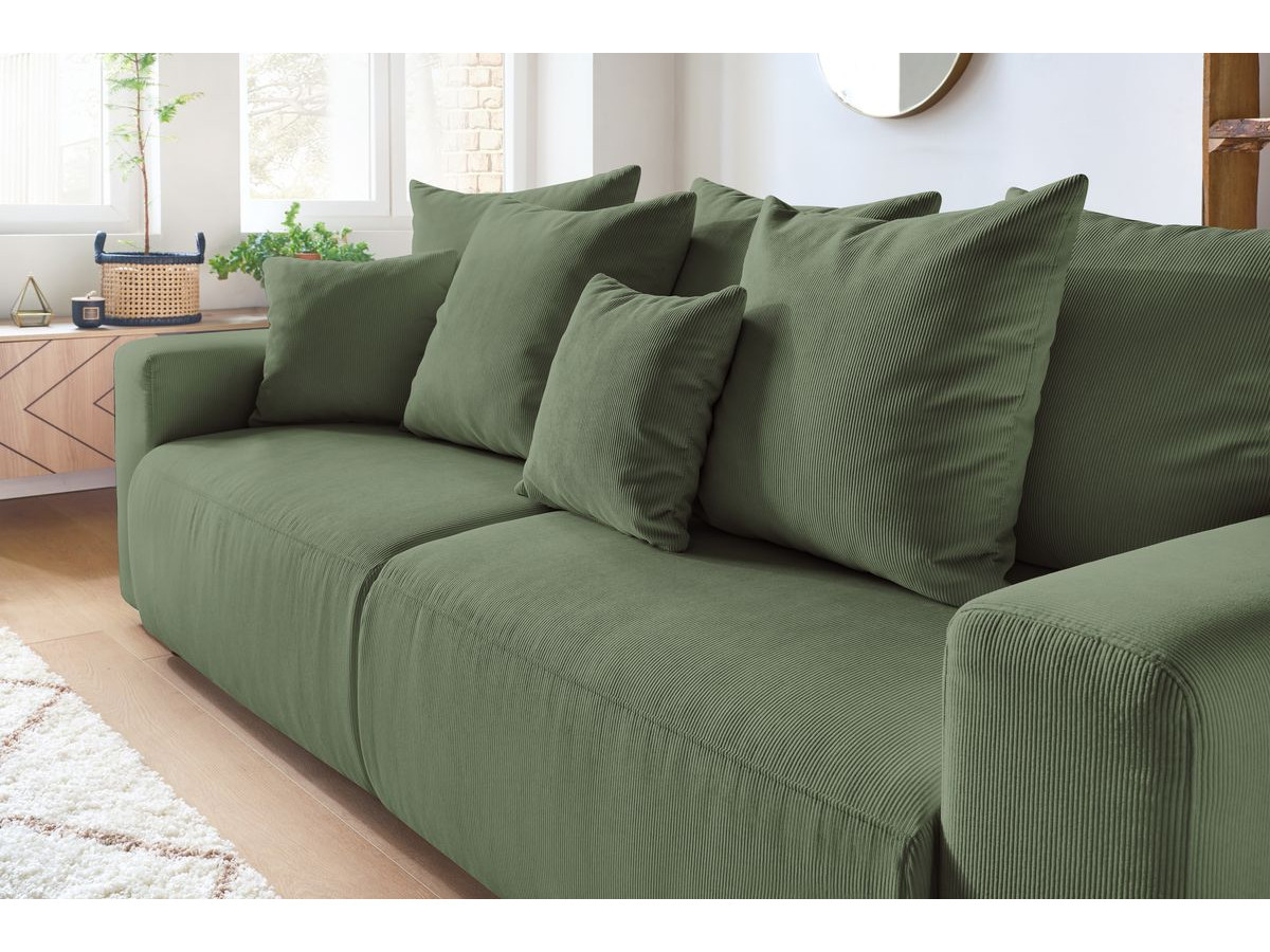 Canapé droit convertible coffre ENVY velours côtelé avec pouf