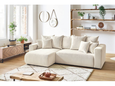 Canap&eacute; d'angle r&eacute;versible convertible coffre ENVY velours c&ocirc;tel&eacute;