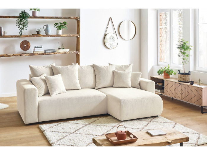 Canapé d'angle réversible convertible coffre ENVY velours côtelé