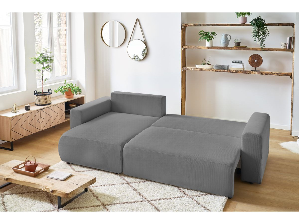 Canapé d'angle réversible convertible coffre ENVY velours côtelé avec pouf gris foncé — vue 5