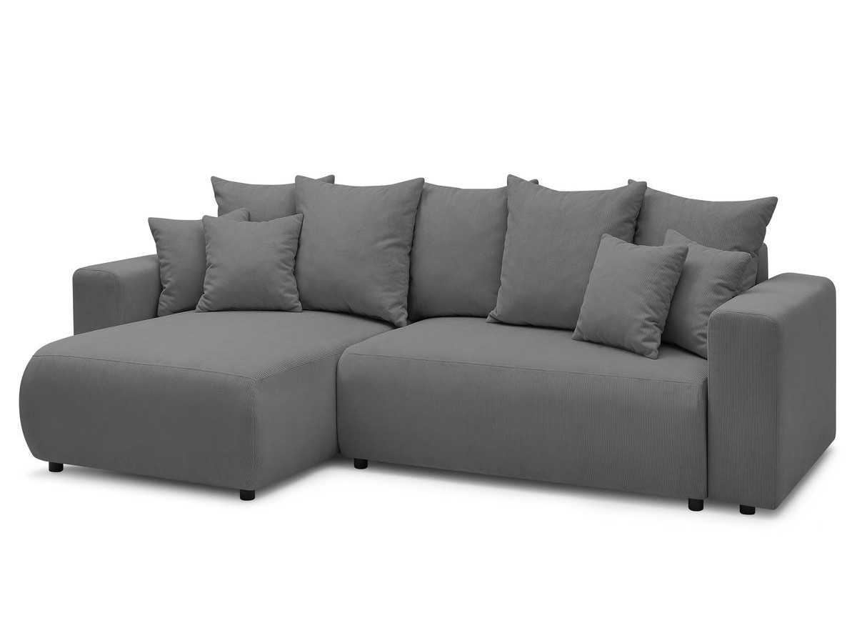 Canapé d'angle réversible convertible coffre ENVY velours côtelé avec pouf