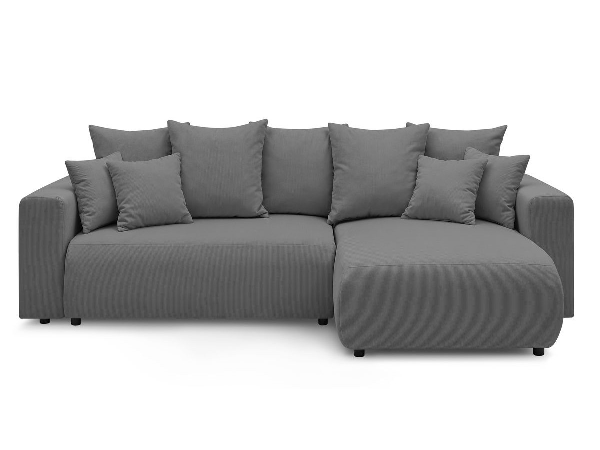 Canapé d'angle réversible convertible coffre ENVY velours côtelé avec pouf