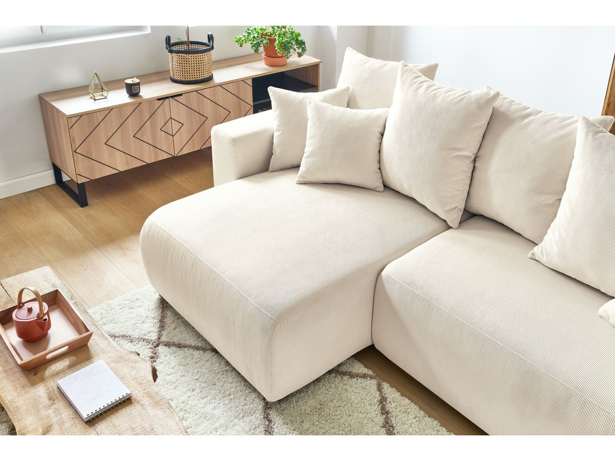 Canapé d'angle fixe EVEREST tissu chiné - Orange - Angle droit - 10 coussins