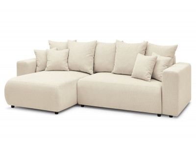 Canapé d'angle réversible convertible coffre ENVY velours côtelé avec pouf