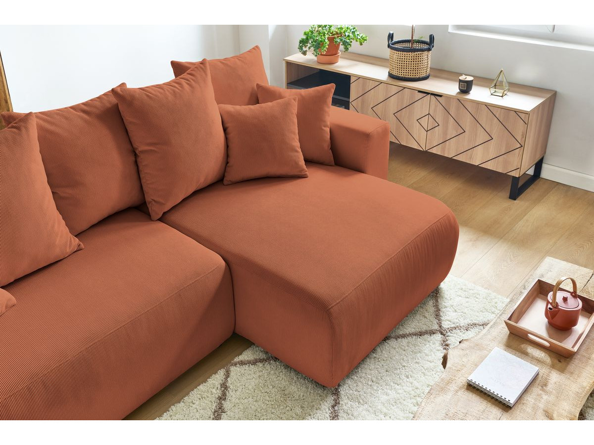 Canapé d'angle fixe EVEREST tissu chiné - Orange - Angle droit - 10 coussins