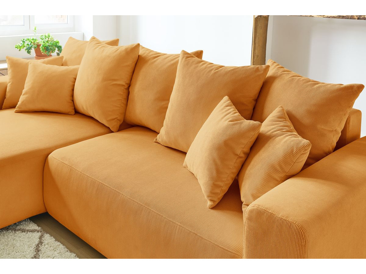 Canapé d'angle fixe EVEREST tissu chiné - Orange - Angle droit - 10 coussins