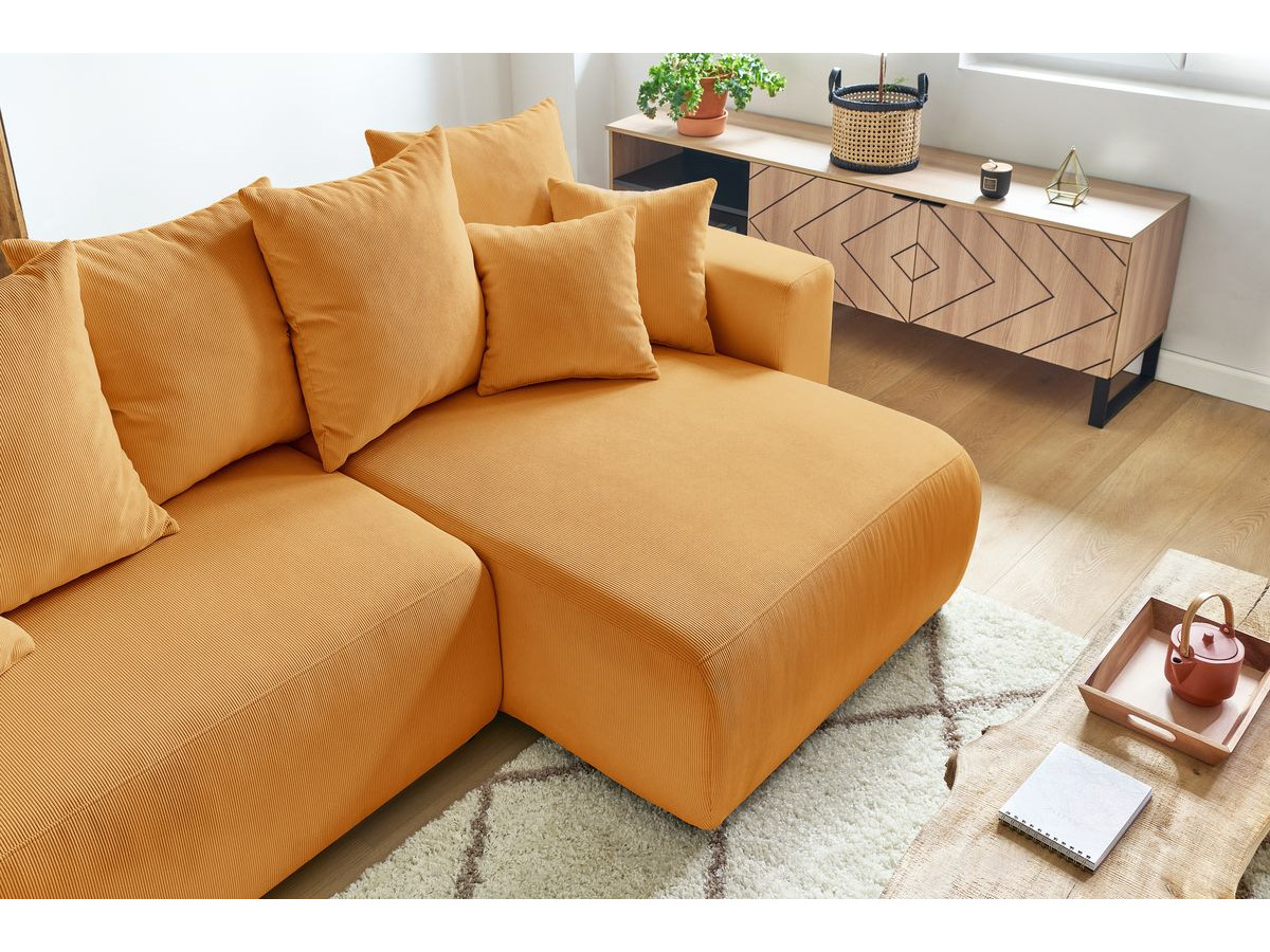 Canapé d'angle fixe EVEREST tissu chiné - Orange - Angle droit - 10 coussins