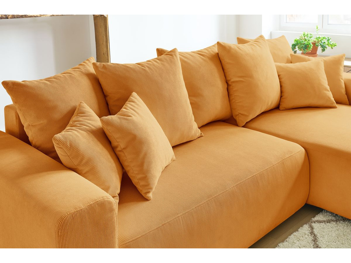 Canapé d'angle fixe EVEREST tissu chiné - Orange - Angle droit - 10 coussins