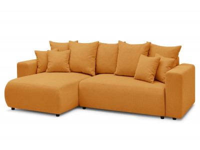 Canapé d'angle réversible convertible coffre ENVY velours côtelé avec pouf