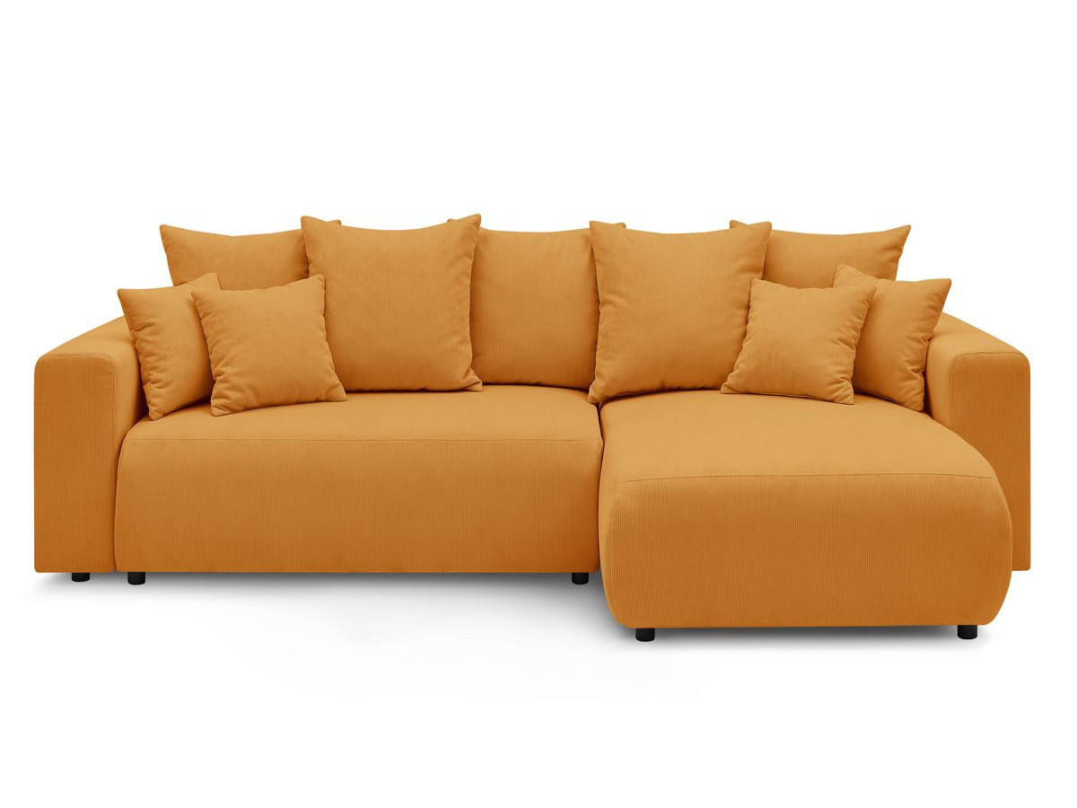 Canapé d'angle fixe EVEREST tissu chiné - Orange - Angle droit - 10 coussins