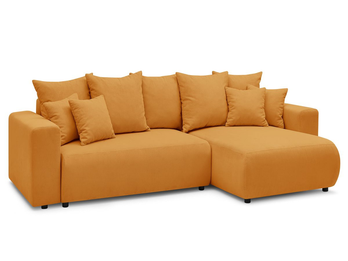 Canapé d'angle fixe EVEREST tissu chiné - Orange - Angle droit - 10 coussins