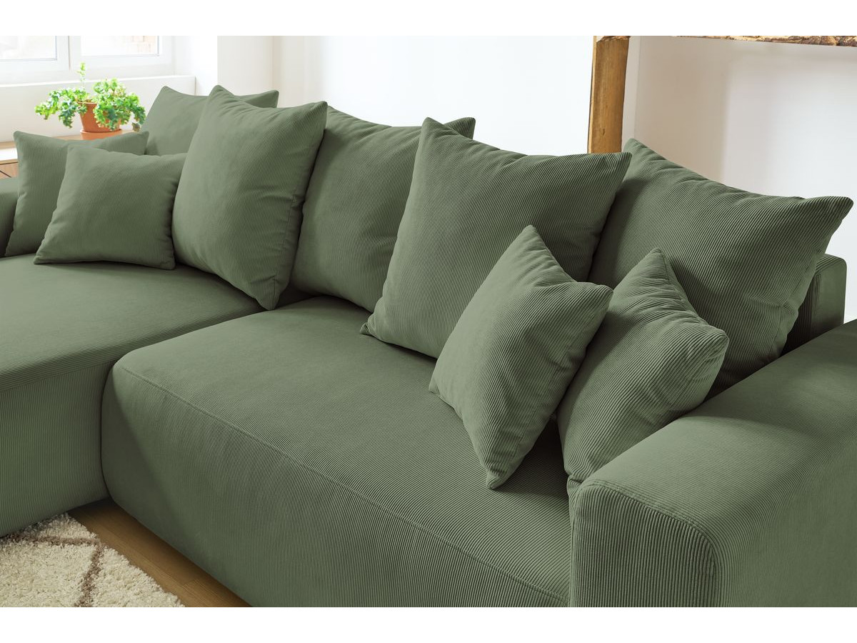 Canapé d'angle fixe EVEREST tissu chiné - Orange - Angle droit - 10 coussins