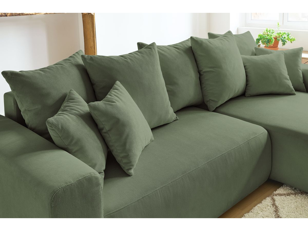 Canapé d'angle fixe EVEREST tissu chiné - Orange - Angle droit - 10 coussins