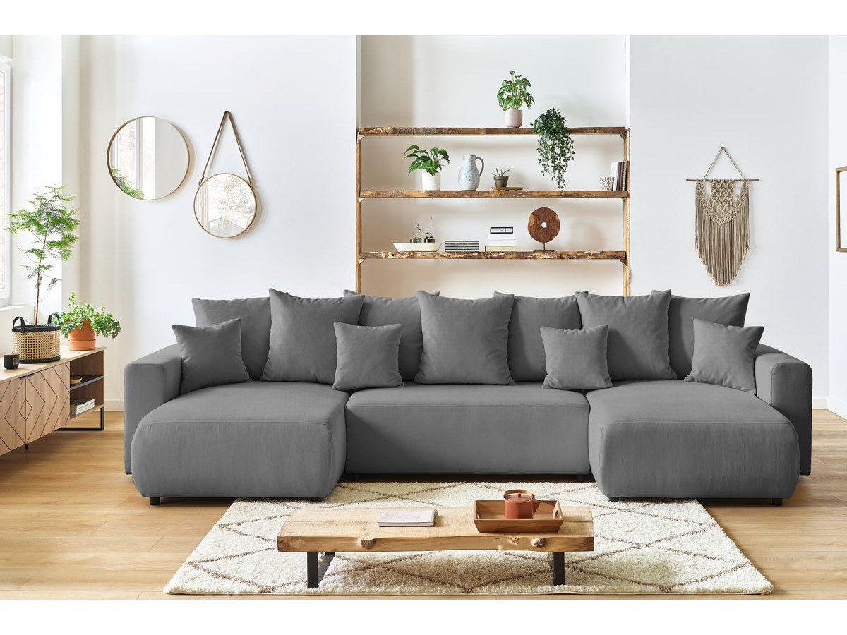 Canapé panoramique convertible coffre ENVY Velours côtelé gris foncé — vue 5