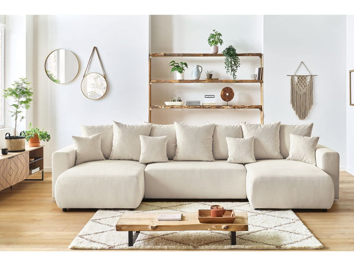 Canapé panoramique convertible coffre ENVY Velours côtelé beige — vue 5