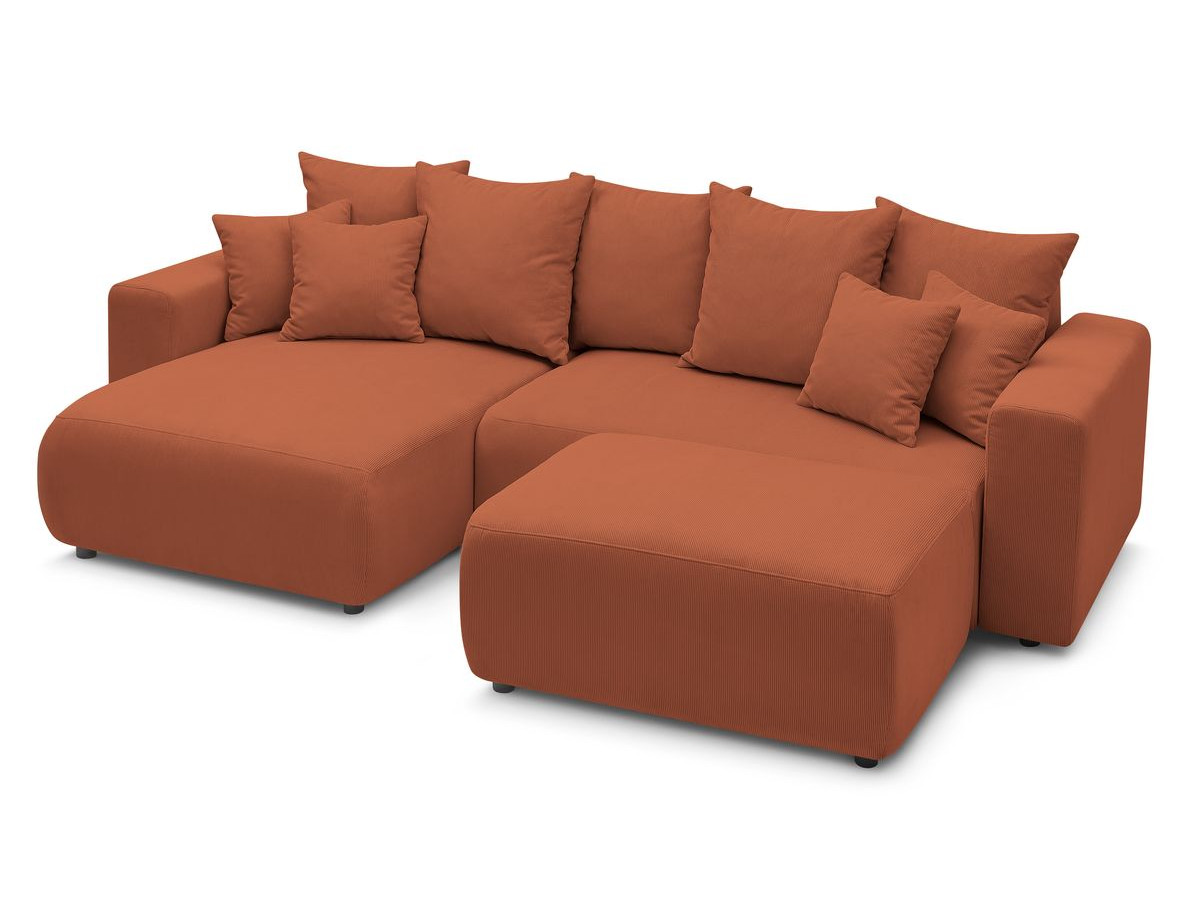 Canapé d'angle fixe EVEREST tissu chiné - Orange - Angle droit - 10 coussins