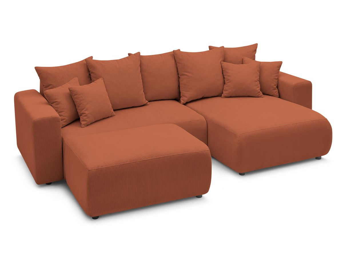Canapé d'angle fixe EVEREST tissu chiné - Orange - Angle droit - 10 coussins