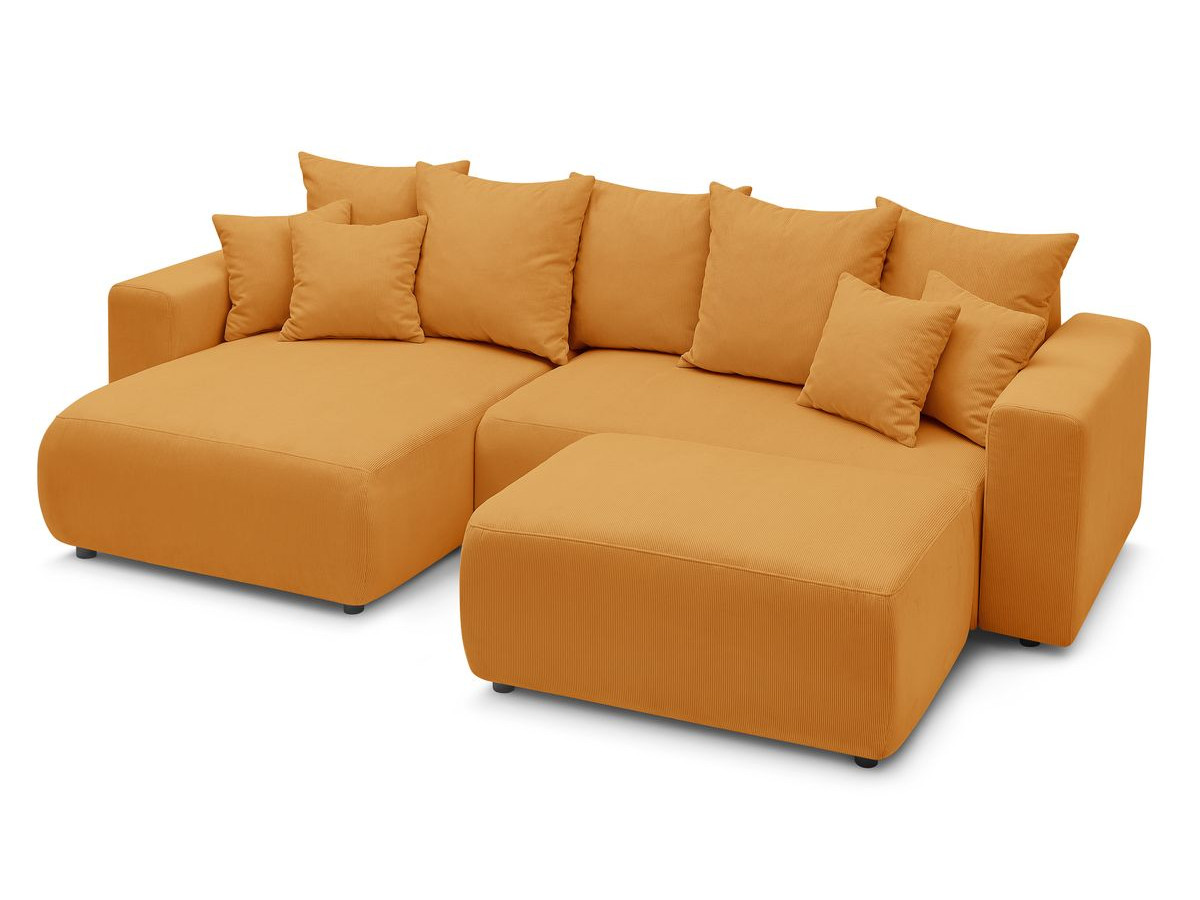 Canapé d'angle fixe EVEREST tissu chiné - Orange - Angle droit - 10 coussins