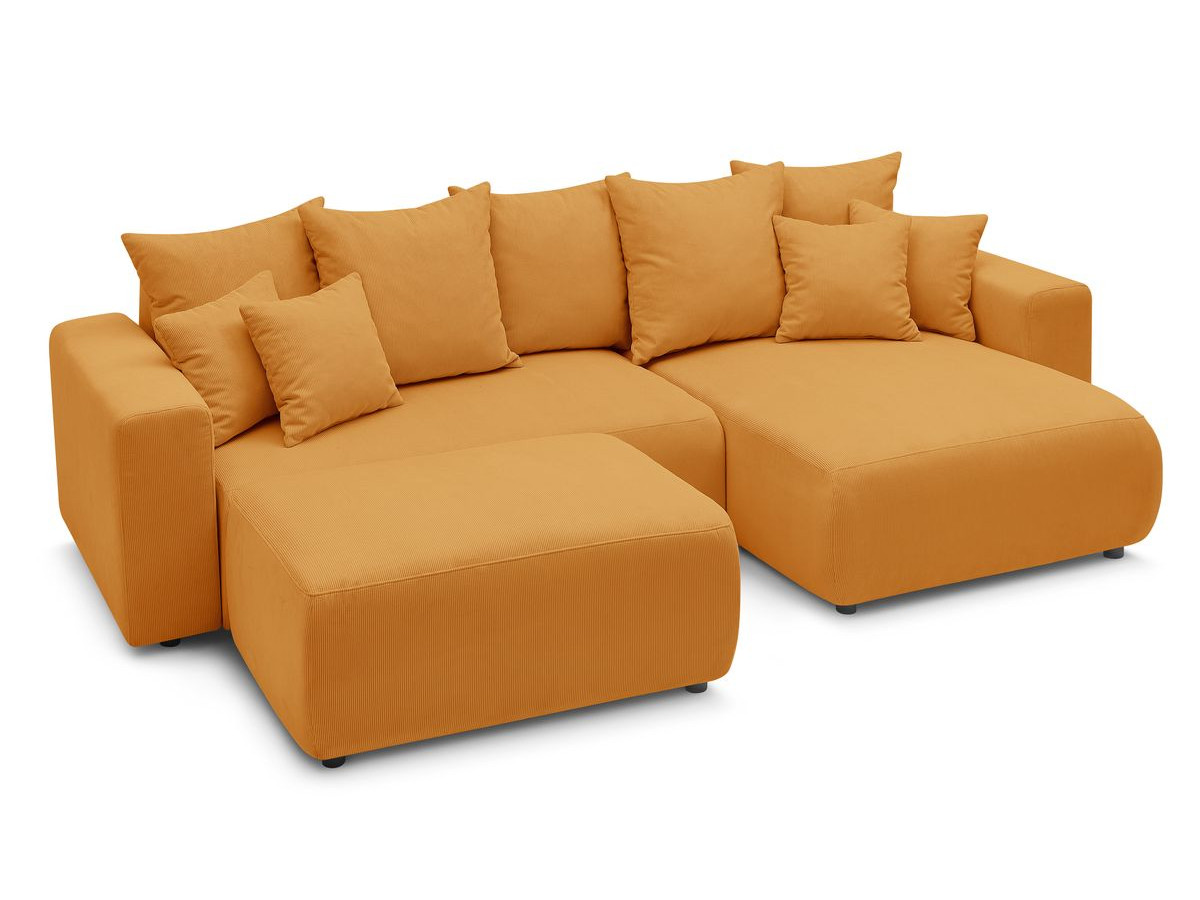 Canapé d'angle fixe EVEREST tissu chiné - Orange - Angle droit - 10 coussins