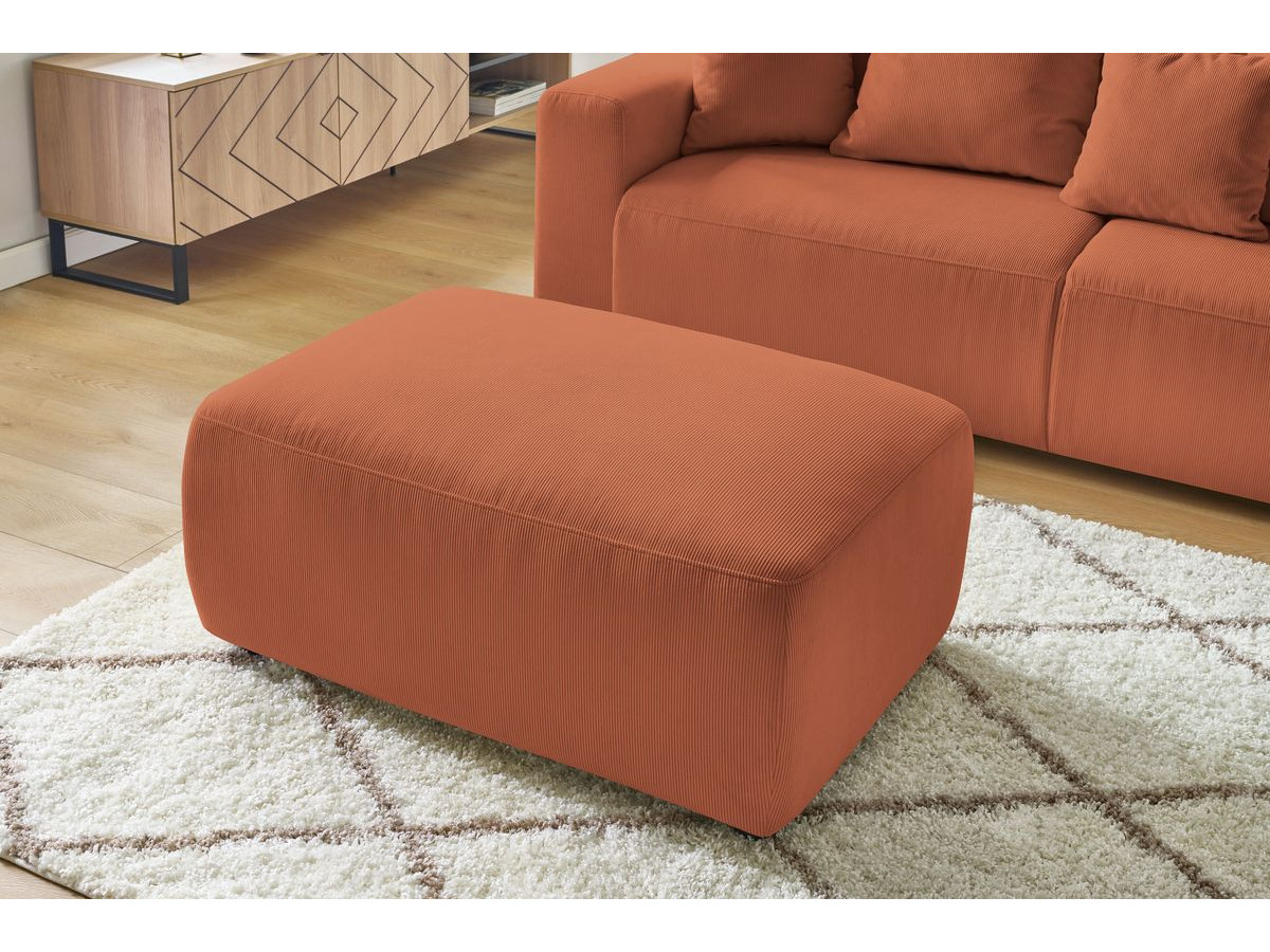Canapé d'angle fixe EVEREST tissu chiné - Orange - Angle droit - 10 coussins