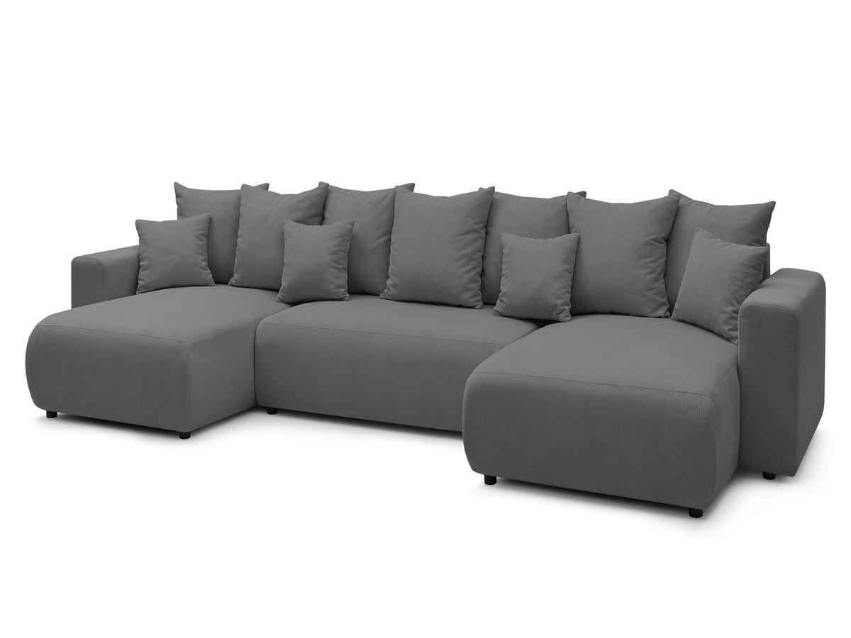 Canapé panoramique convertible coffre ENVY Velours côtelé avec pouf