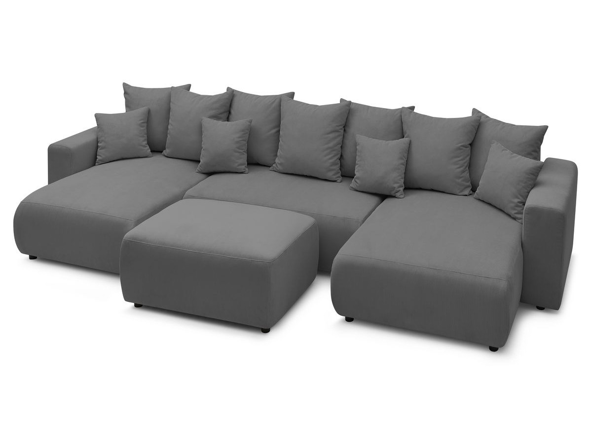 Canapé panoramique convertible coffre ENVY Velours côtelé avec pouf